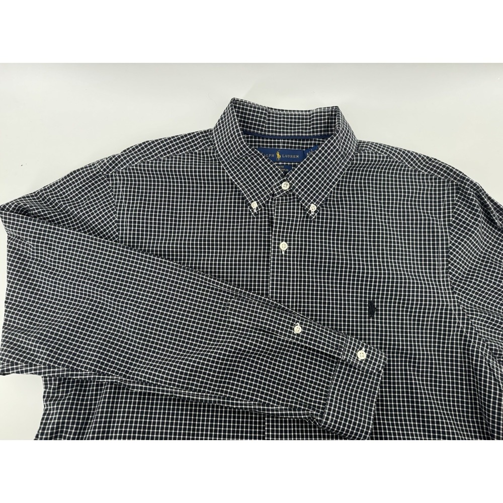 Ralph Lauren Slim Fit Black Check  Stretch Poplin Shirt for Men Size XL